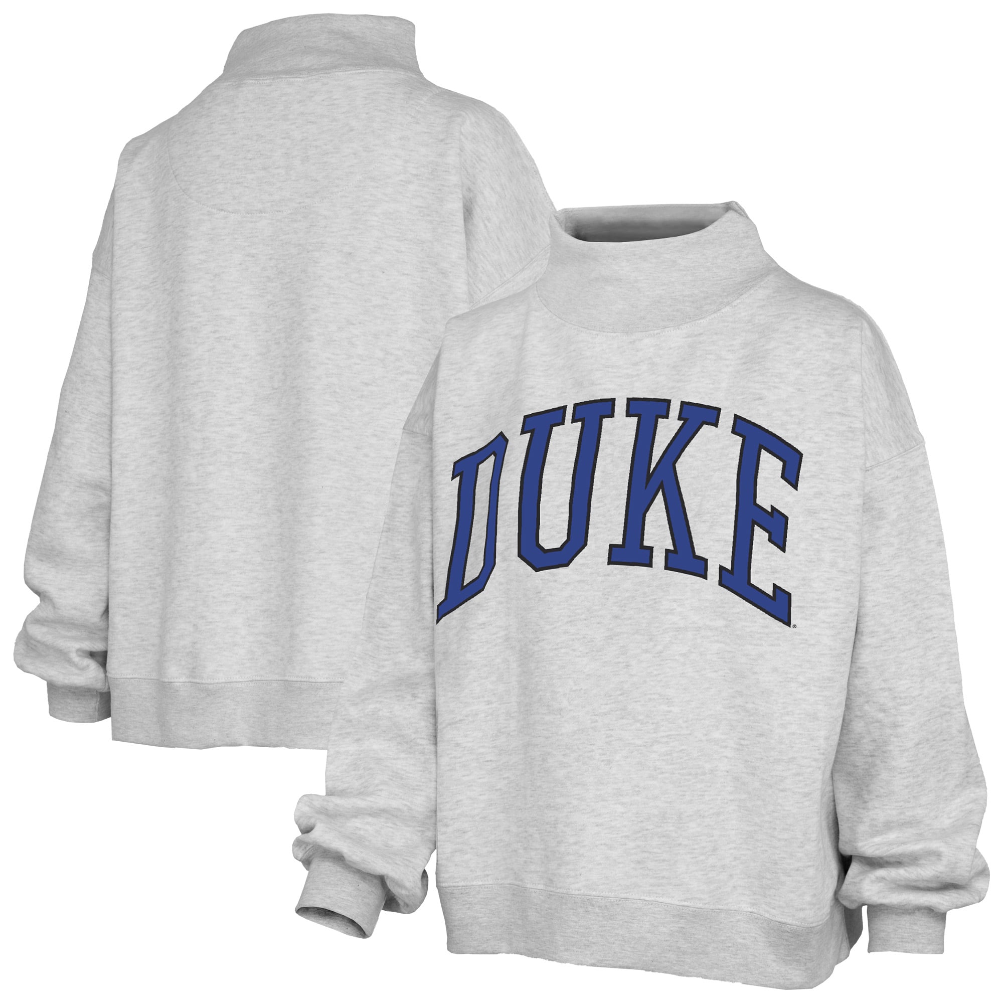 Women's Pressbox Heather Gray Duke Blue Devils Oversized Nelson Mock Neck Sweatshirt