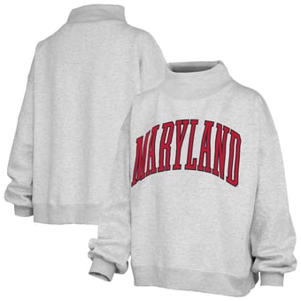 Women's Pressbox Heather Gray Maryland Terrapins Oversized Nelson Mock Neck Sweatshirt