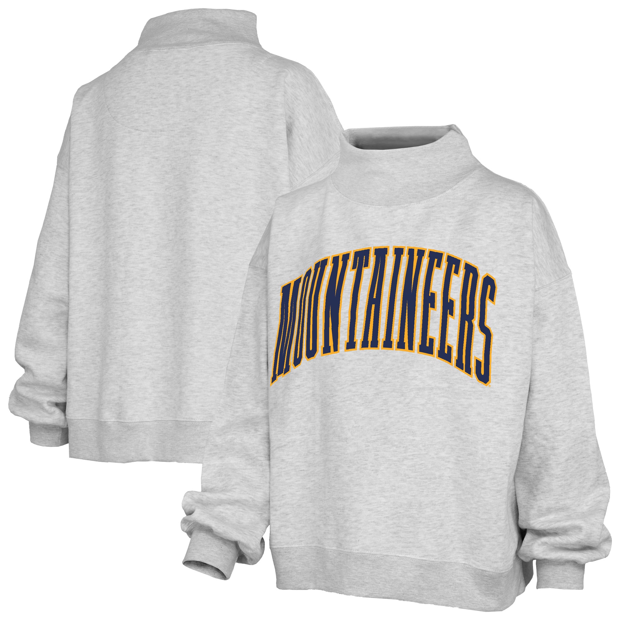 Women's Pressbox Heather Gray West Virginia Mountaineers Oversized Nelson Mock Neck Sweatshirt