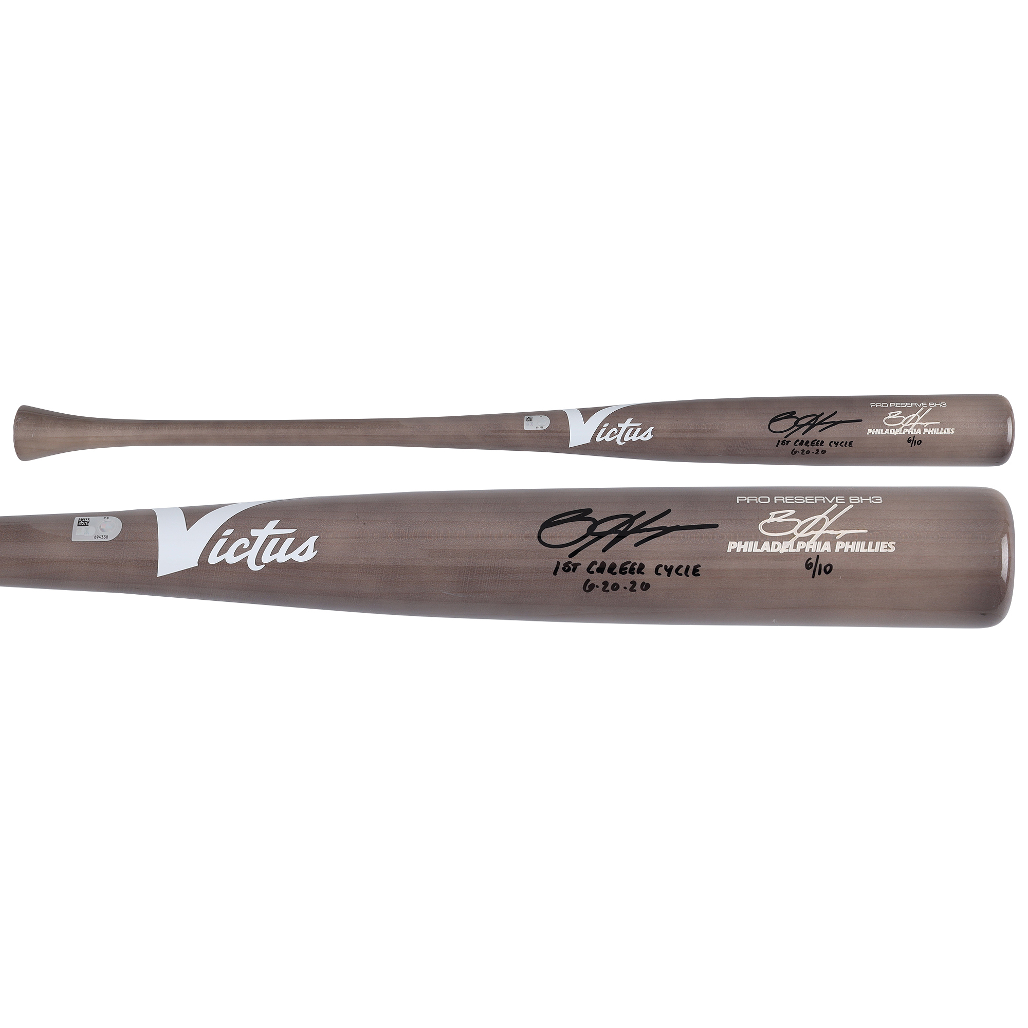 Bryce Harper Philadelphia Phillies Autographed Victus Game Model Bat with "1st Career Cycle 6/20/26" Inscription - Limited Edition of 10
