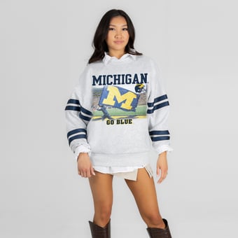 Women's Gameday Couture Ash Michigan Wolverines Off the Grid Oversized Fleece Sweatshirt