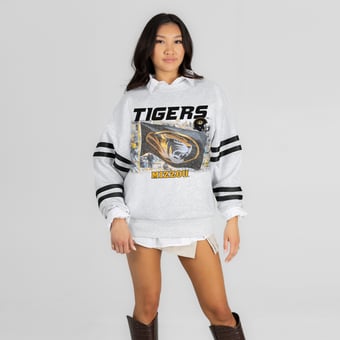 Women's Gameday Couture Ash Missouri Tigers Off the Grid Oversized Fleece Sweatshirt