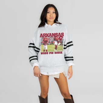 Women's Gameday Couture Ash Arkansas Razorbacks Off the Grid Oversized Fleece Sweatshirt