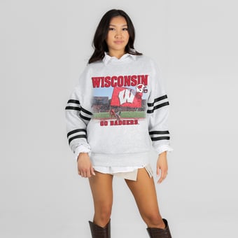 Women's Gameday Couture Ash Wisconsin Badgers Off the Grid Oversized Fleece Sweatshirt