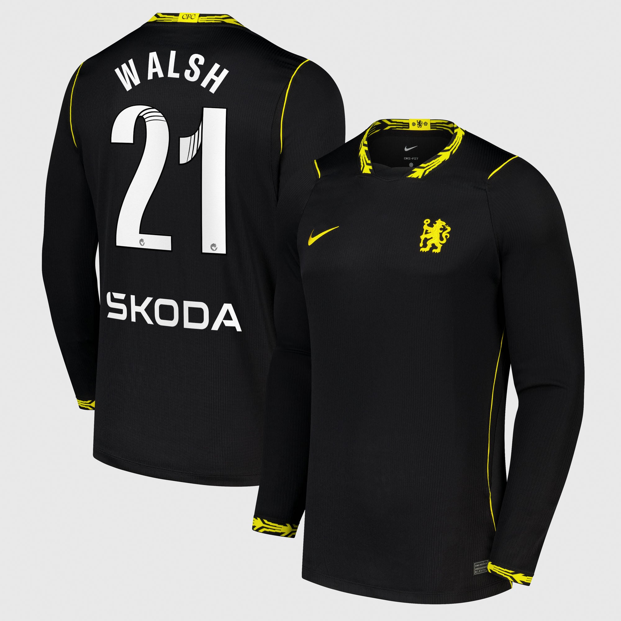 Chelsea WSL Nike Away Stadium Long Sleeve Shirt 2026-27 with Walsh 21 printing