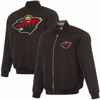 Men's JH Design Black Minnesota Wild Full-Zip Reversible Flight Jacket
