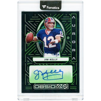 Jim Kelly Buffalo Bills Autographed 2022 Panini Obsidian Aurora Green #AA-JKE #11/15 Card