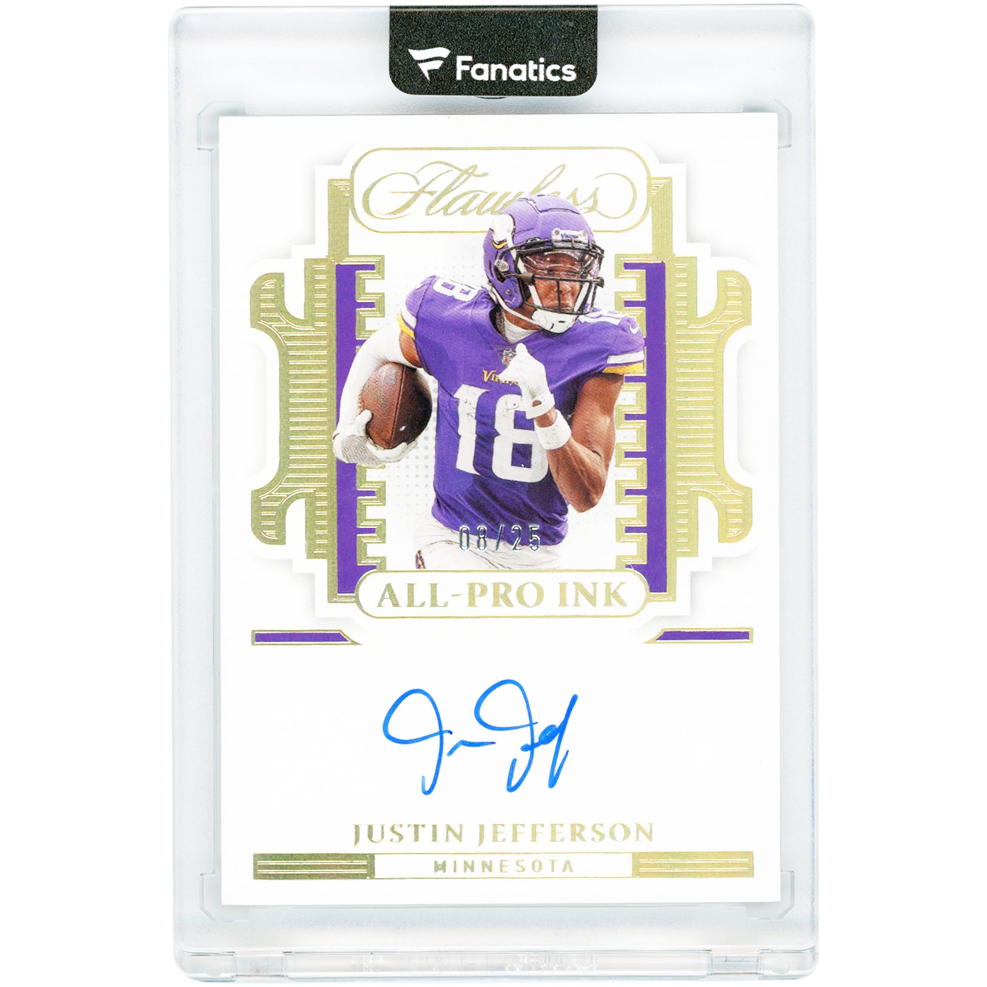 Carta autografata di Justin Jefferson dei Minnesota Vikings, edizione Panini Flawless All-Pro Ink Gold 2022 #AP-JJ #8/25