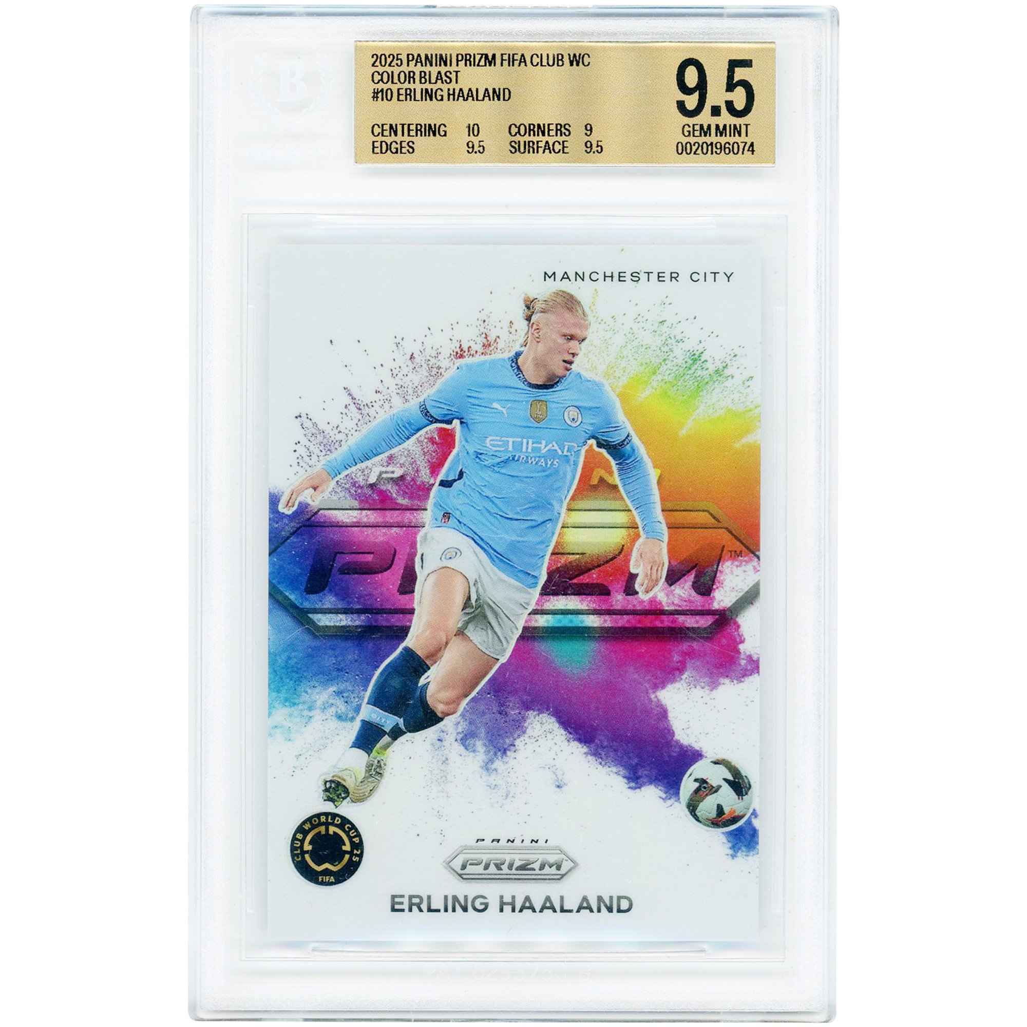 Erling Haaland Manchester City 2025 Panini Prizm FIFA Club WC Color Blast #10 BGS Authenticated 9.5 Card - 10,9,9.5,9.5 Subgrades