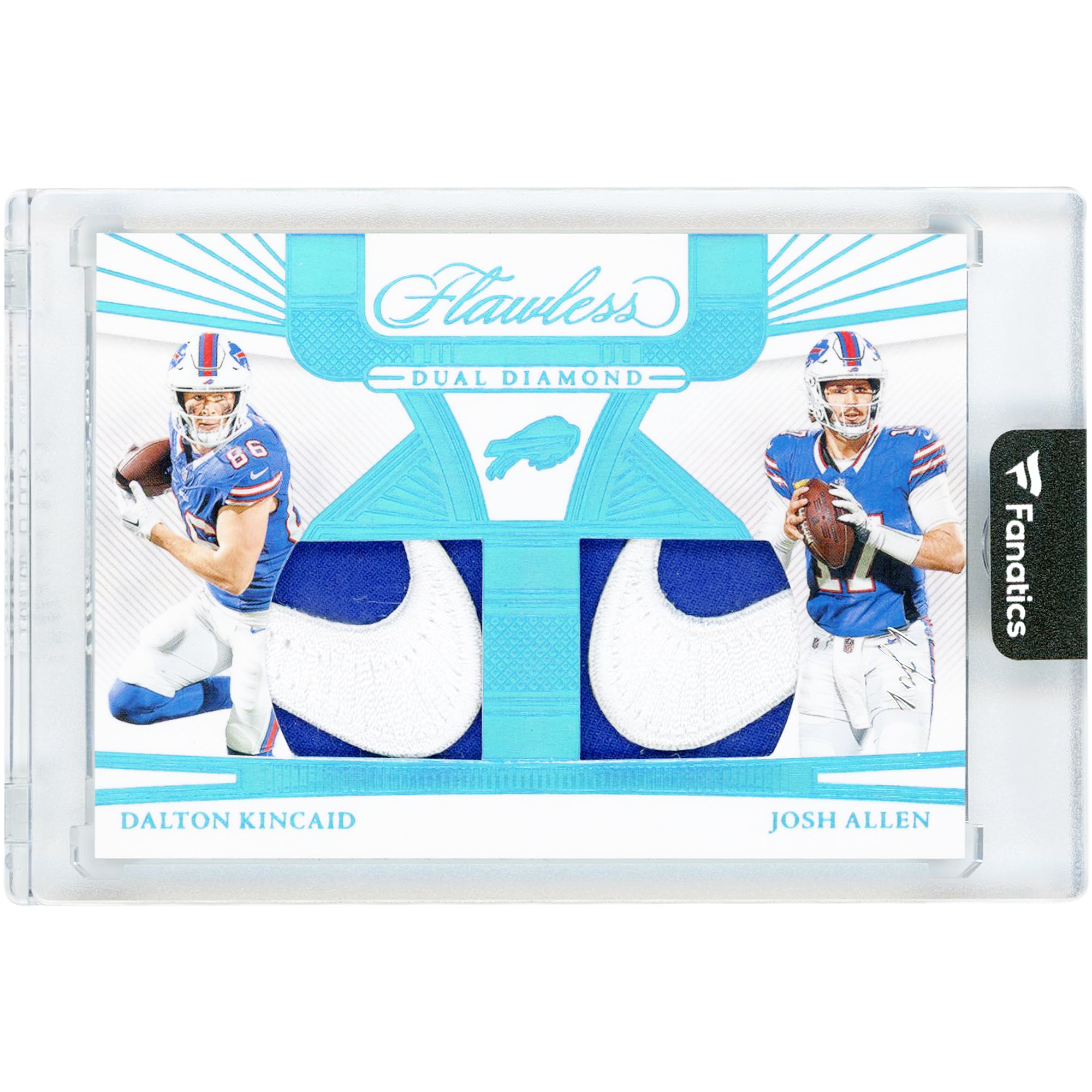 Carta Josh Allen & Dalton Kincaid Buffalo Bills 2024 Panini Flawless Dual Nike Swoosh Relics Platinum #DDM-DKD #1/1