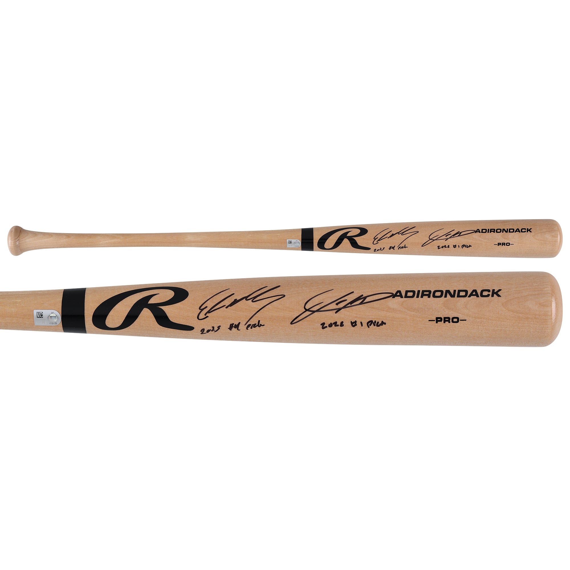 Mazza da baseball Rawlings Pro bionda autografata da Jackson Holliday ed Ethan Holliday con iscrizioni multiple.