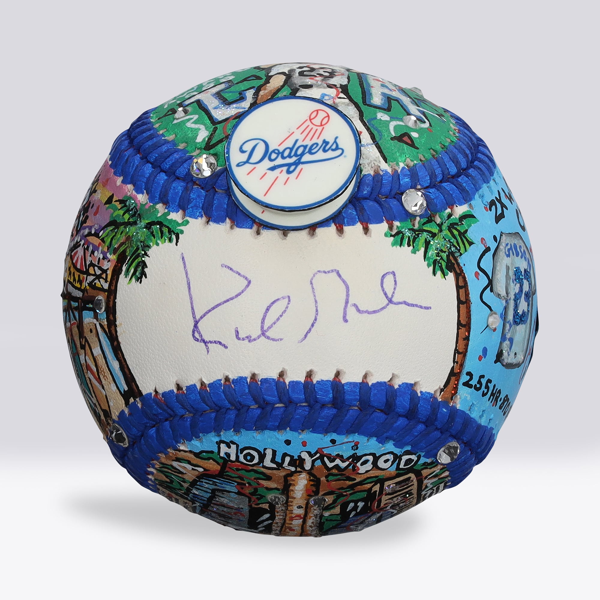 Palla da baseball autografata da Kirk Gibson dei Los Angeles Dodgers - Illustrazione di Charles Fazzino - NF70446052