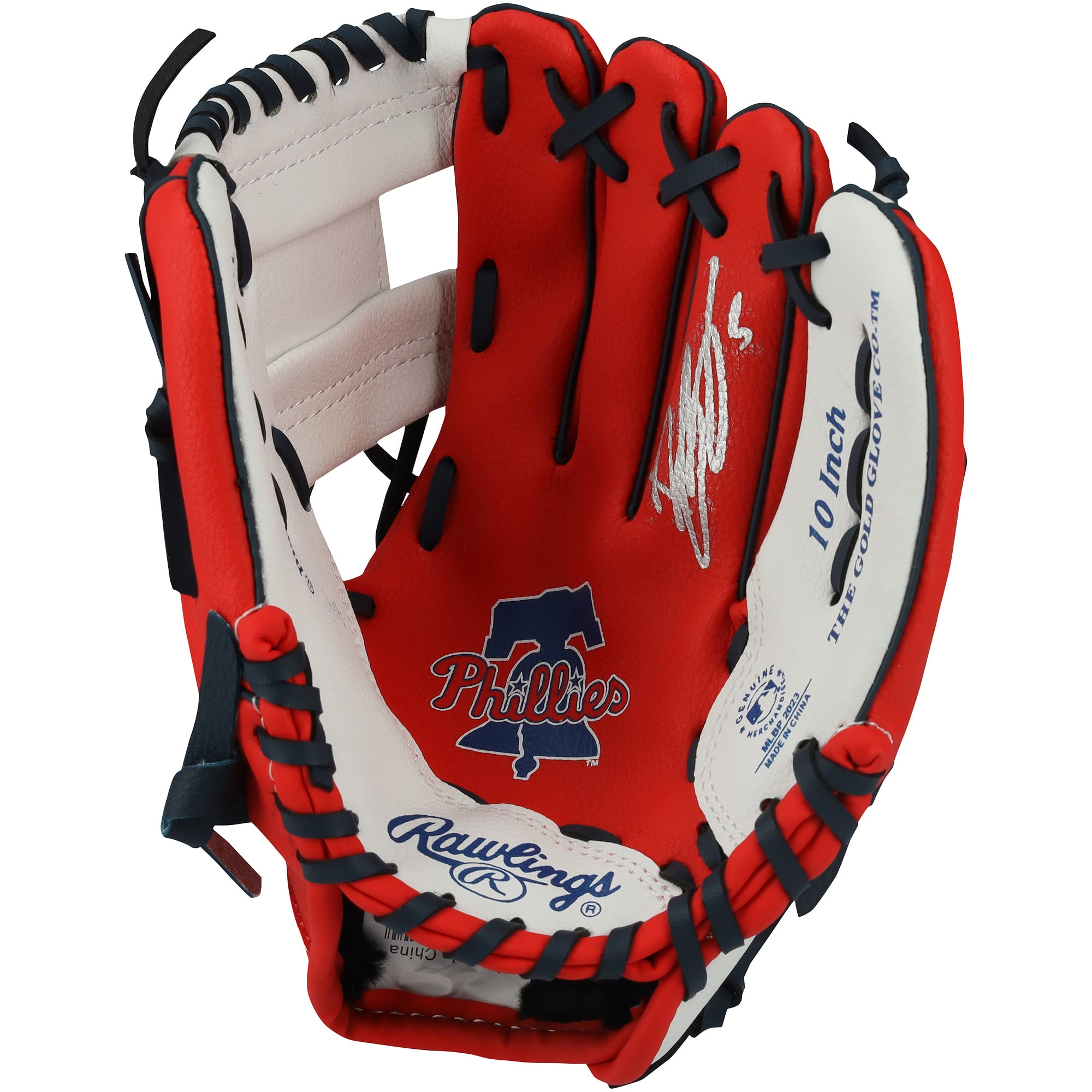 Guanto da collezione Rawlings da 25 cm autografato da Bryson Stott dei Philadelphia Phillies, con logo della squadra.