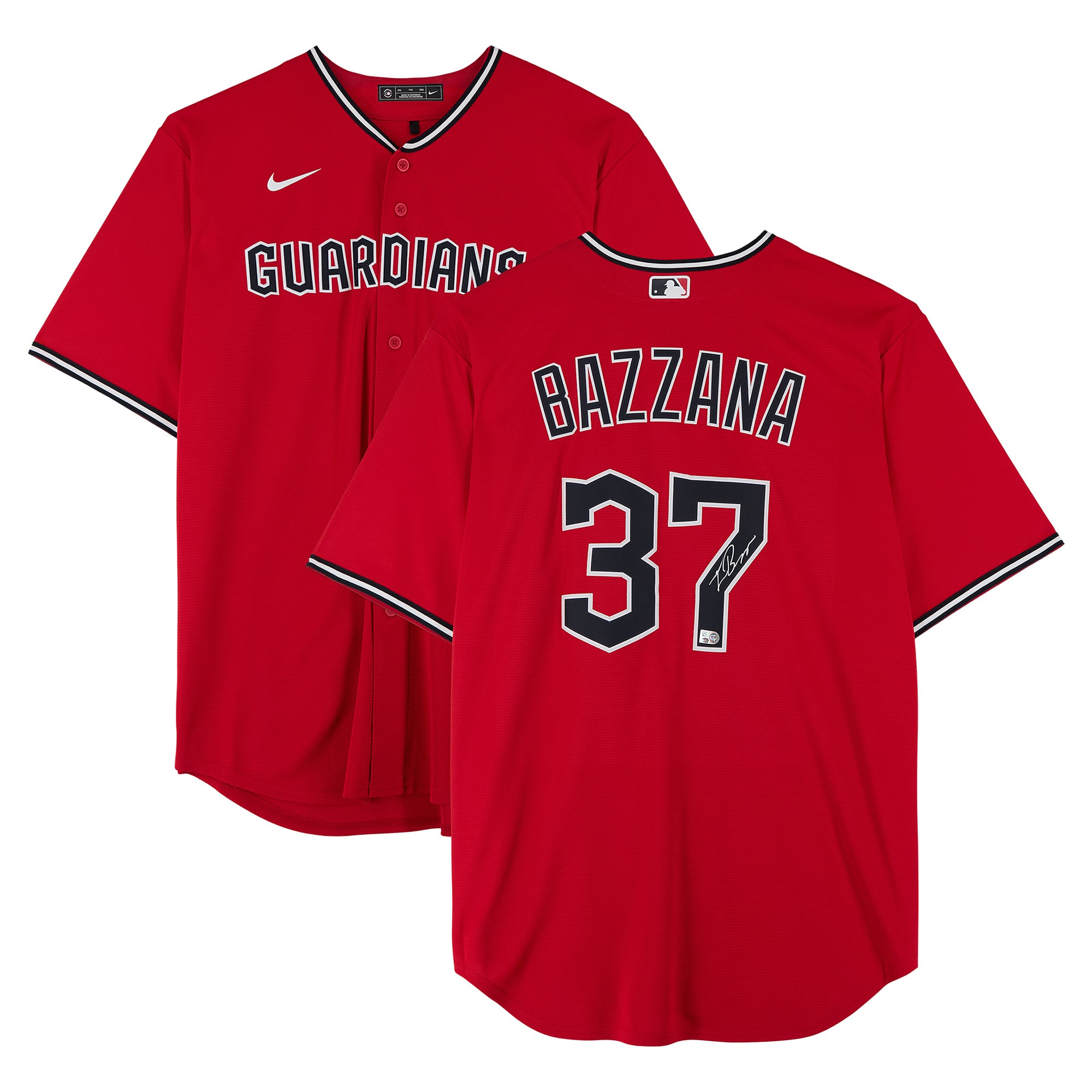 Maglia replica rossa Nike autografata da Travis Bazzana dei Cleveland Guardians