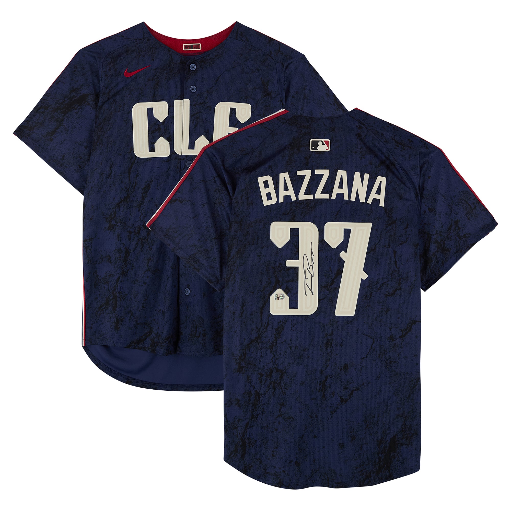 Maglia da baseball autografata di Travis Bazzana dei Cleveland Guardians, colore blu navy, modello Nike Limited Edition.
