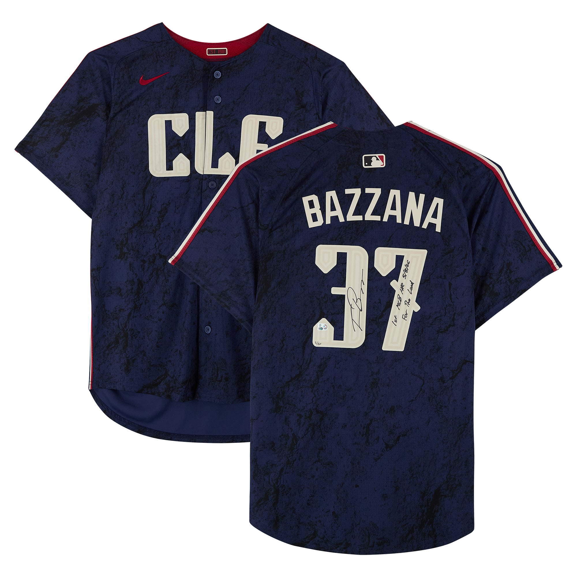 Maglia Nike blu navy autografata da Travis Bazzana dei Cleveland Guardians con dediche multiple - Edizione limitata a 10 esemplari