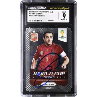 Xavi Hernandez Spain National Team Autographed 2014 Panini Prizm World Cup World Cup Stars #35 CGC Authenticated 9/10 Card
