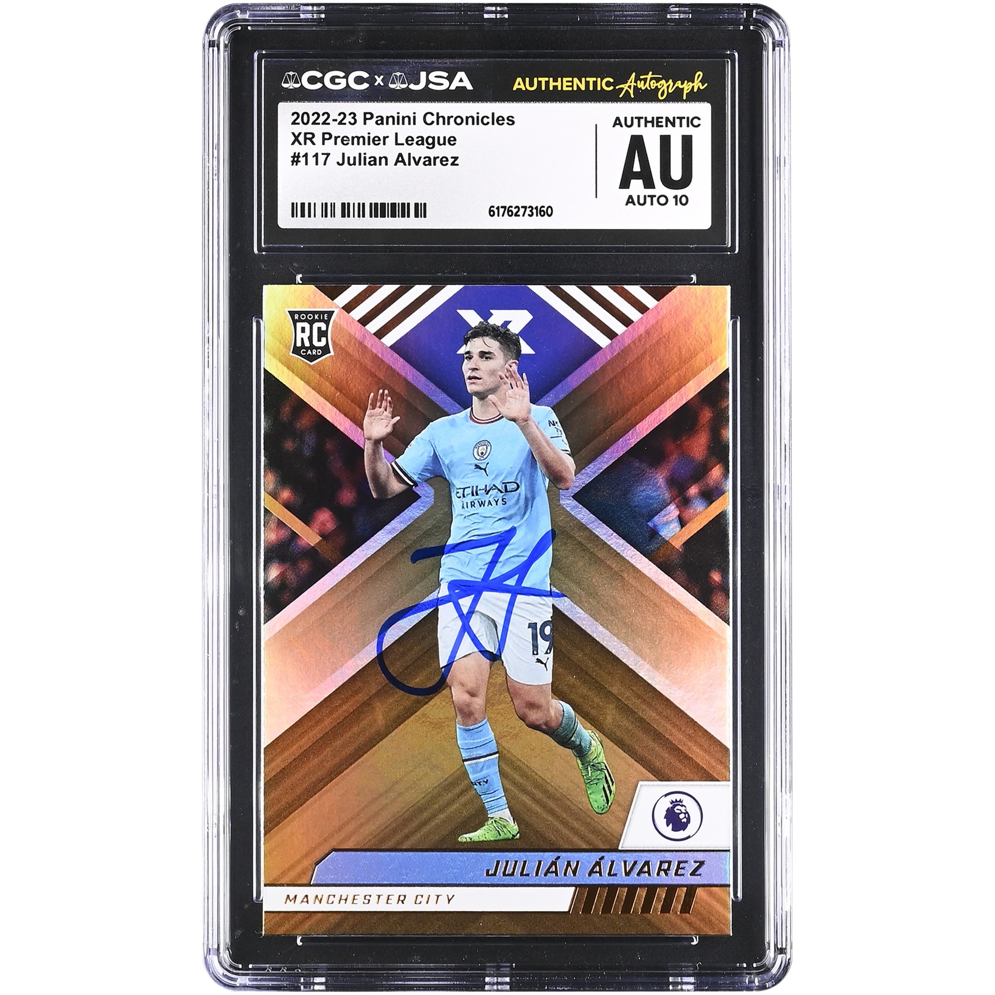 Julián Alvarez Manchester City Autographed 2022-23 Panini Chronicles XR Premier League #117 CGC Authenticated Auto 10 Rookie Card