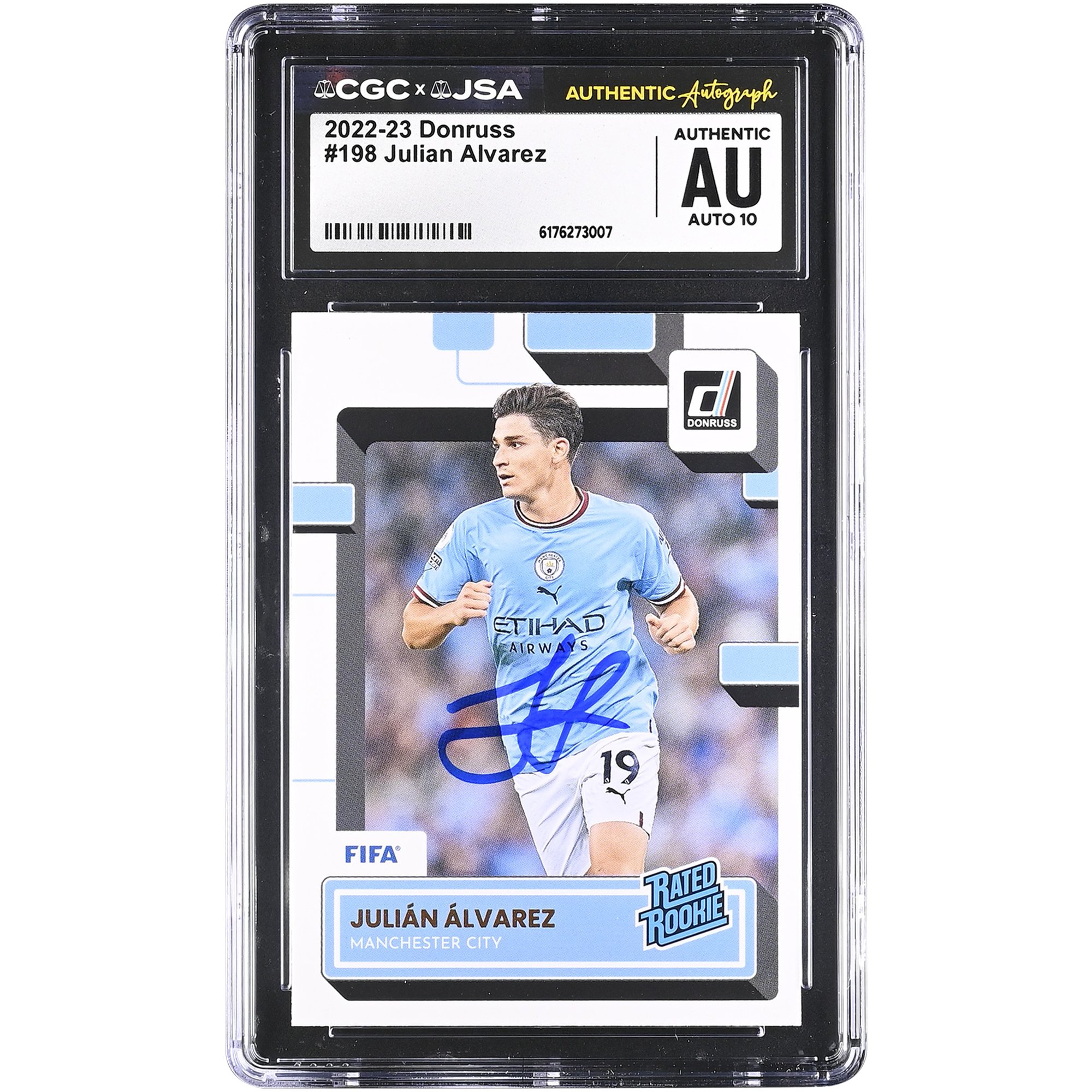 Julián Alvarez Manchester City Autographed 2022-23 Panini Donruss #198 CGC Authenticated Auto 10 Rookie Card