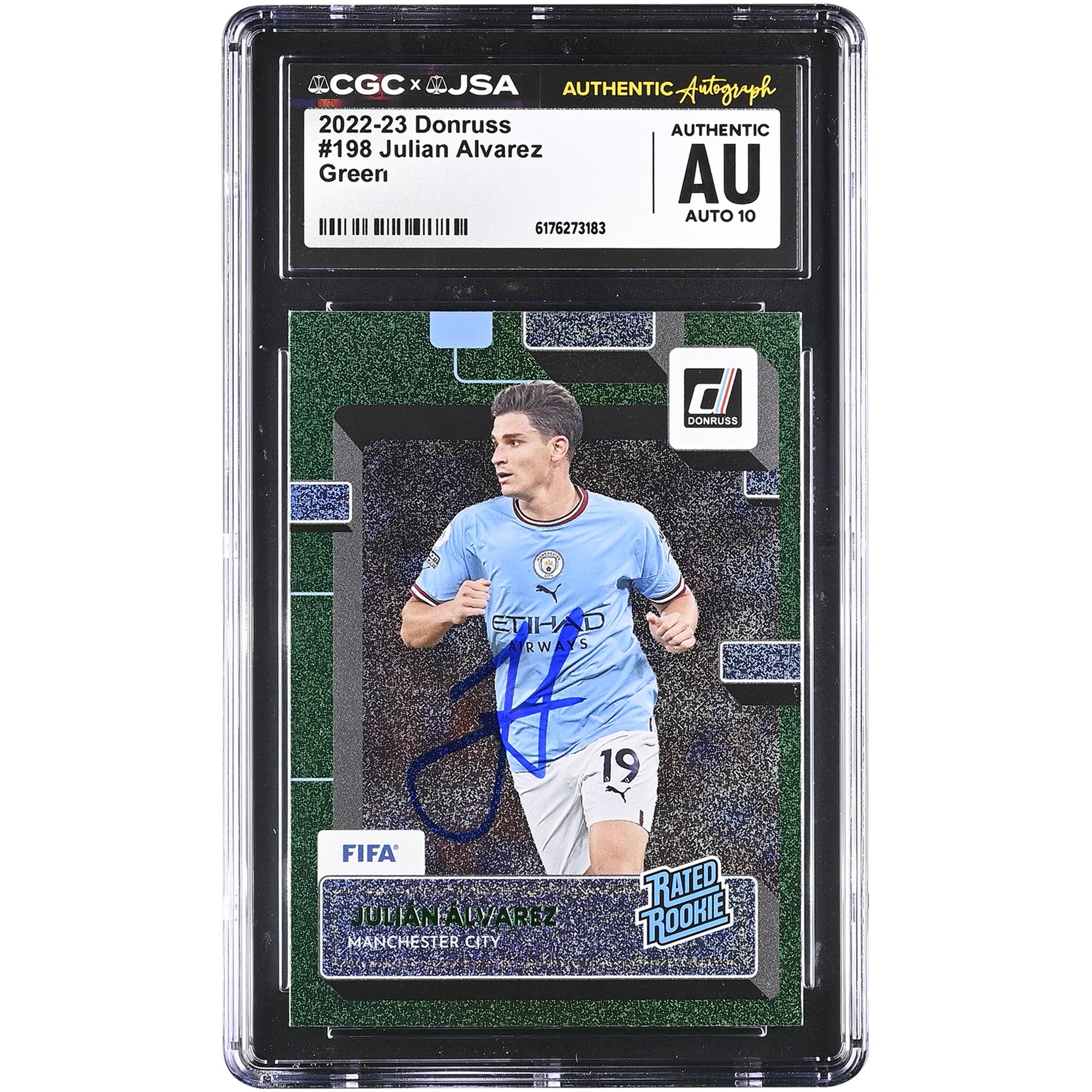 Julián Alvarez Manchester City Autographed 2022-23 Panini Donruss Green #198 CGC Authenticated Auto 10 Rookie Card