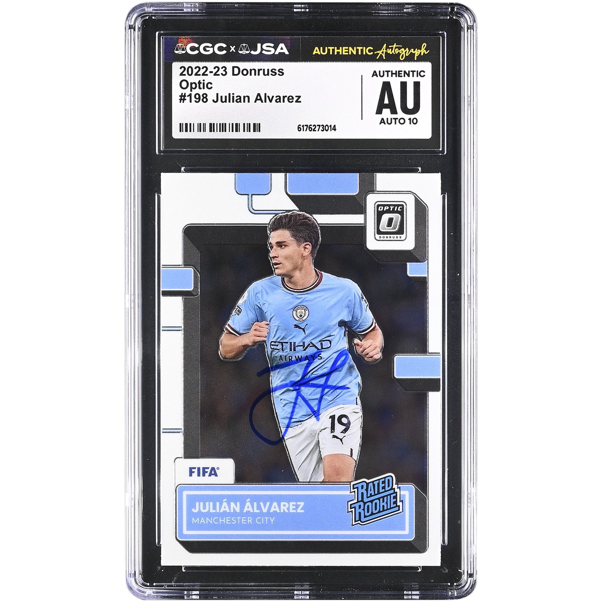 Julián Alvarez Manchester City Autographed 2022-23 Panini Donruss Optic #198 CGC Authenticated Auto 10 Rookie Card