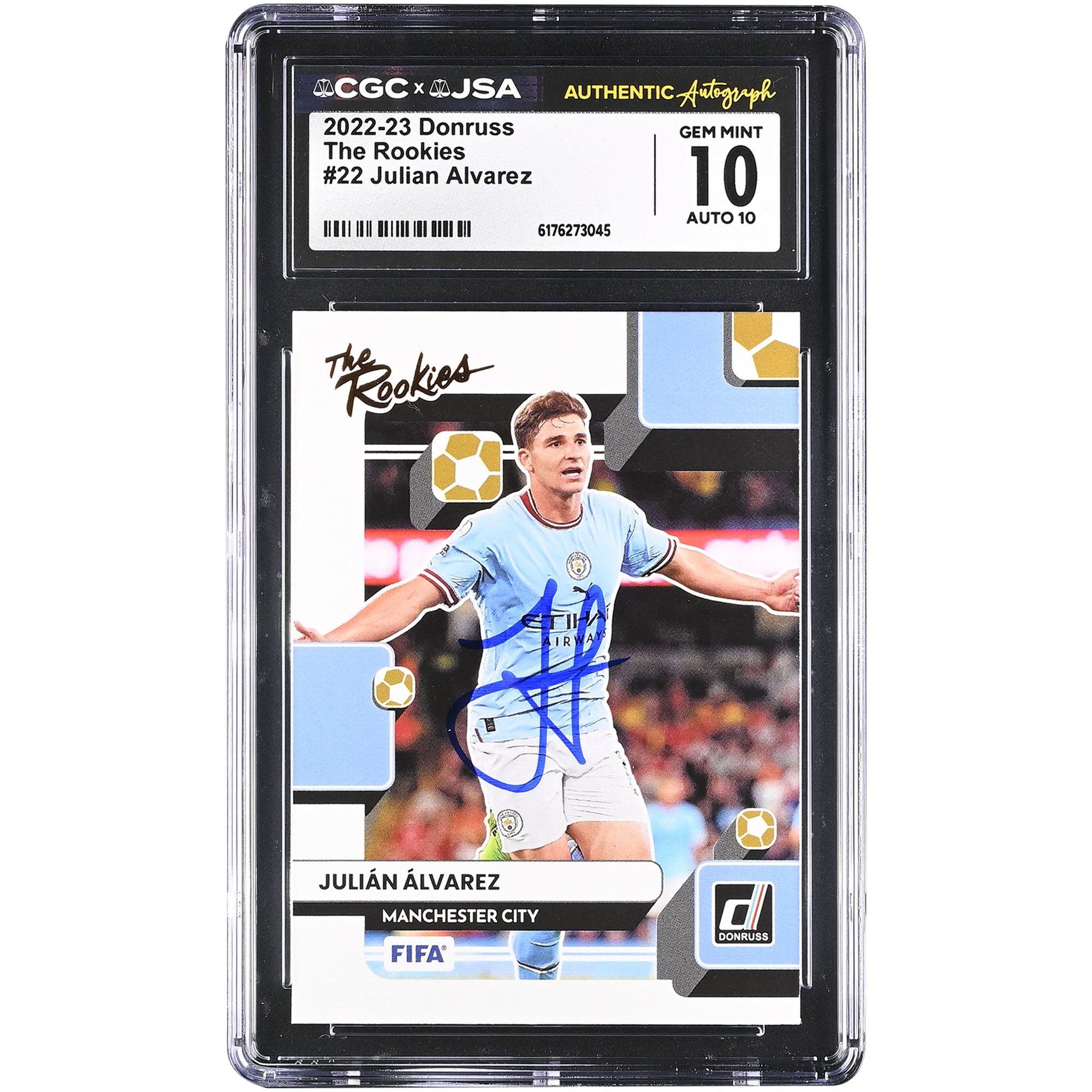 Julián Alvarez Manchester City Autographed 2022-23 Panini Donruss The Rookies #22 CGC Authenticated 10/10 Rookie Card