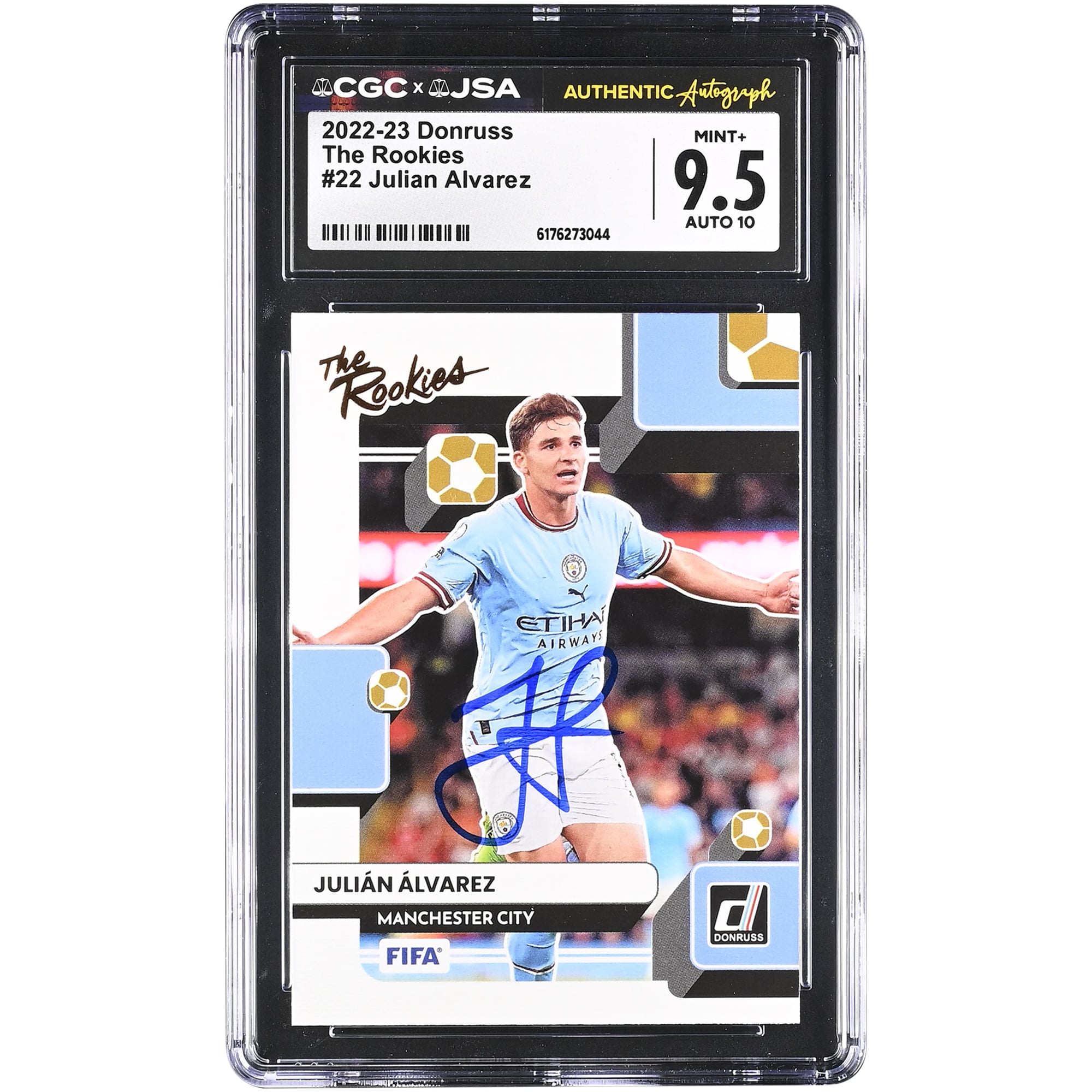 Julián Alvarez Manchester City Autographed 2022-23 Panini Donruss The Rookies #22 CGC Authenticated 9.5/10 Rookie Card
