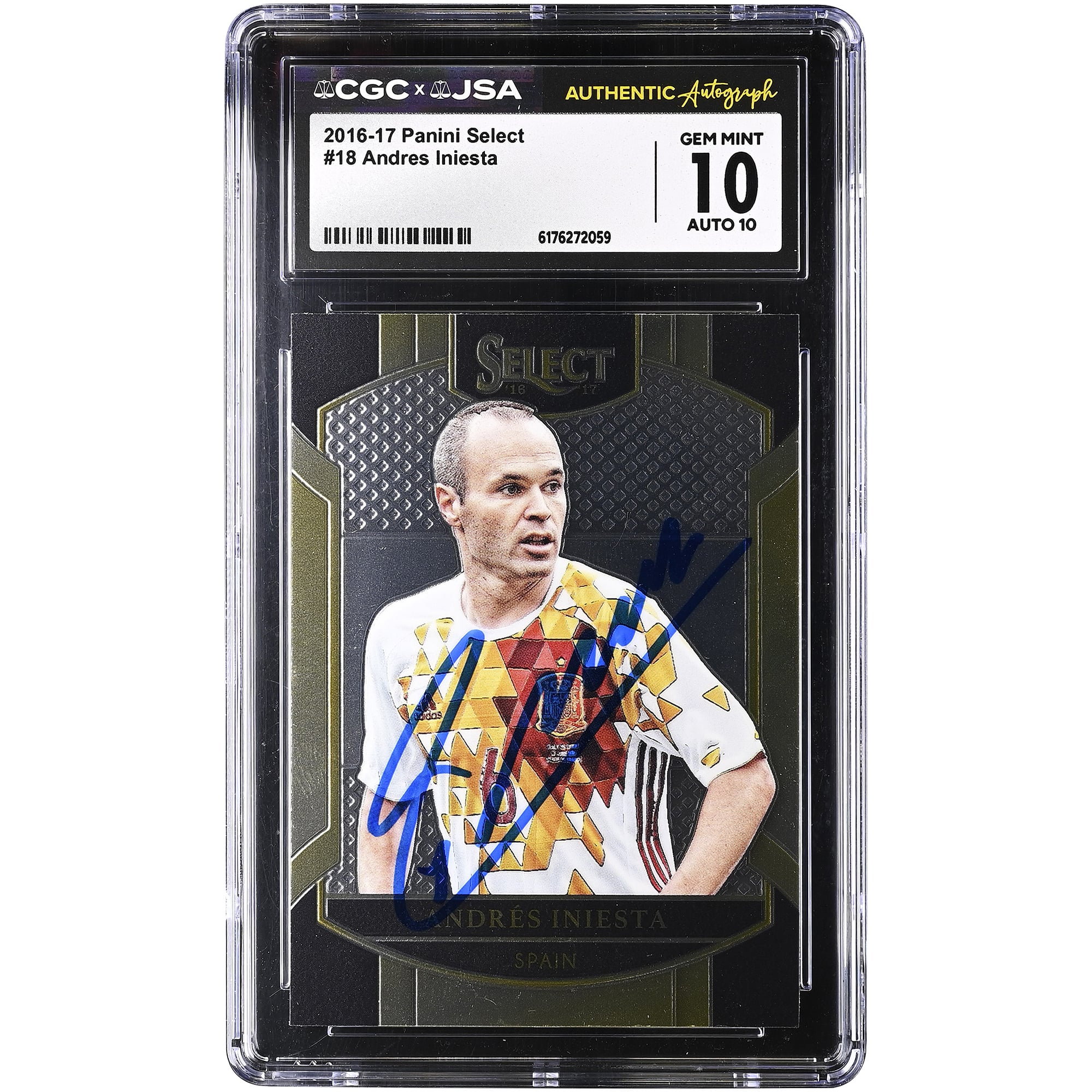 Andres Iniesta Spain National Team Autographed 2016-17 Panini Select #18 CGC Authenticated 10/10 Card. rookie card picture