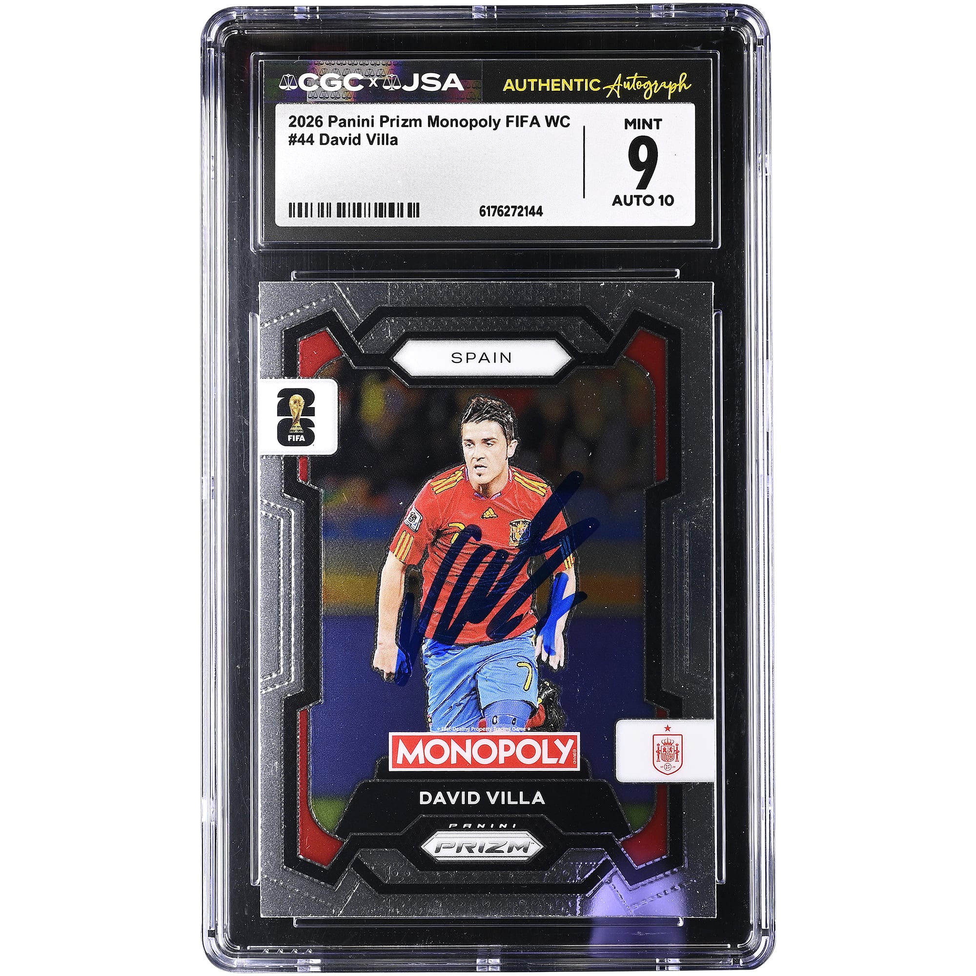 David Villa Spain National Team Autographed 2026 Panini Prizm Monopoly FIFA WC #44 CGC Authenticated /10 Card