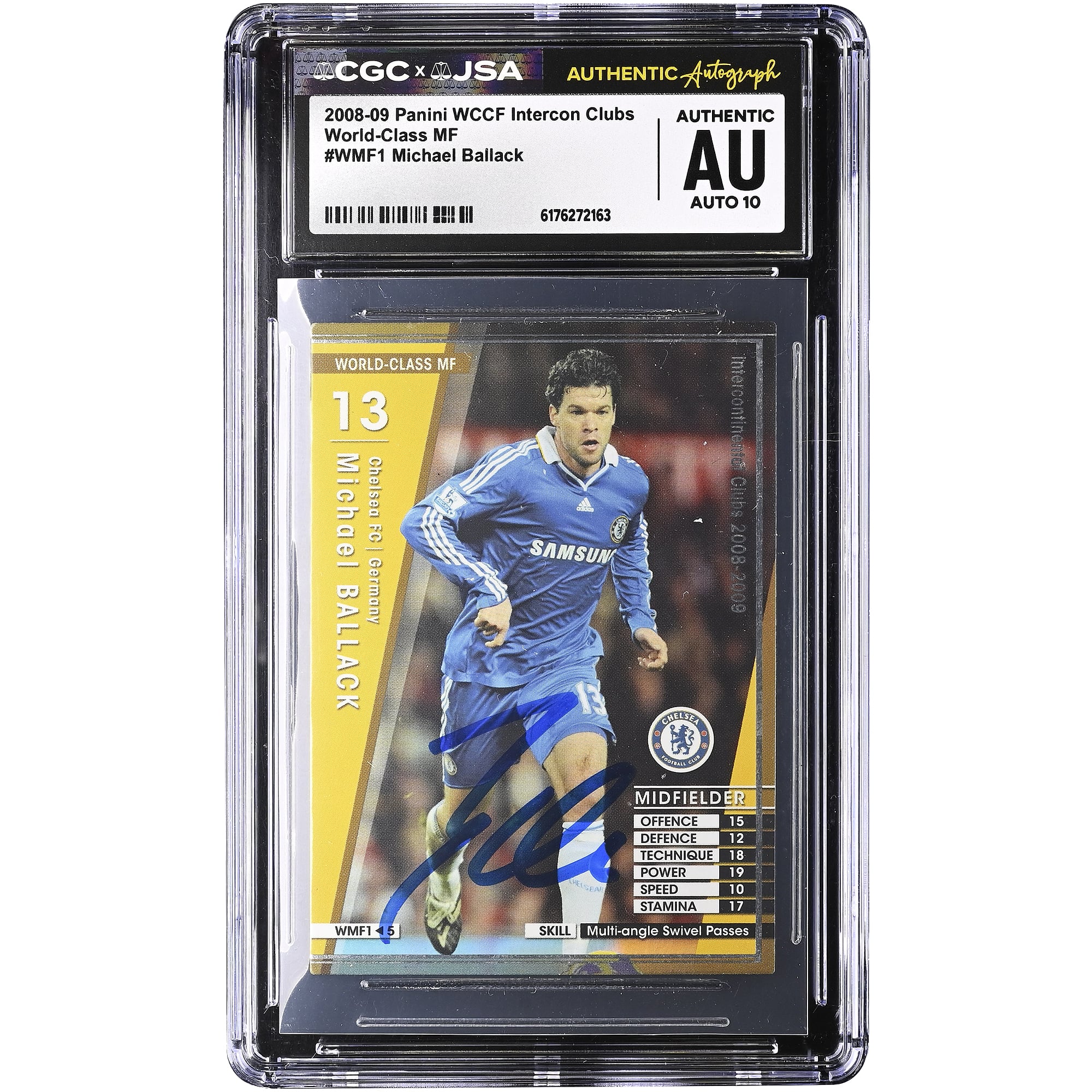 Michael Ballack Chelsea Autographed 2008-09 Panini WCCF Intercon Clubs World-Class MF #WMF1 CGC Authenticated Auto 10 Card