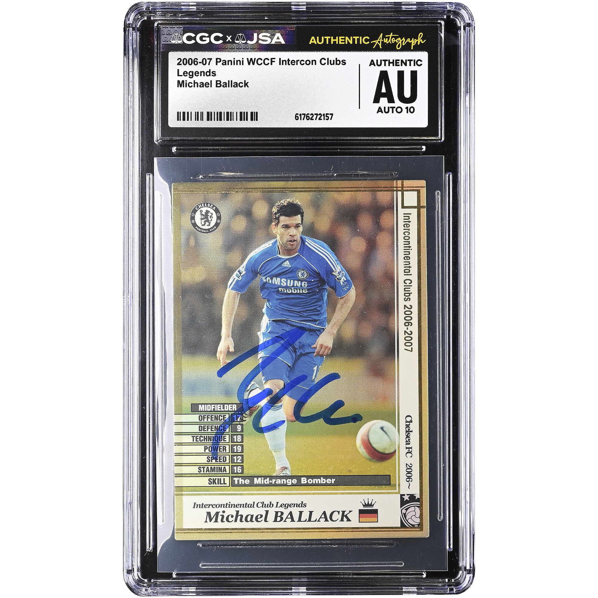 Michael Ballack Chelsea Autographed 2006-07 Panini WCCF Intercon Clubs Legends #NNO CGC Authenticated Auto 10 Card