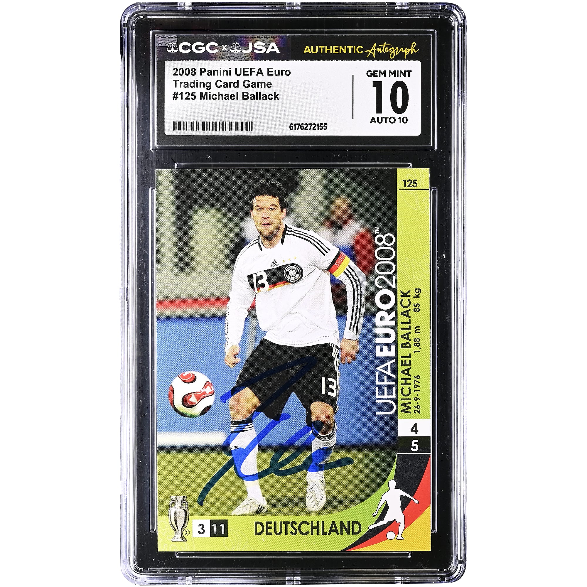 Michael Ballack Germany National Team Autographed 2008 Panini UEFA Euro Trading Card Game #125 CGC Authenticated 10/10 Card