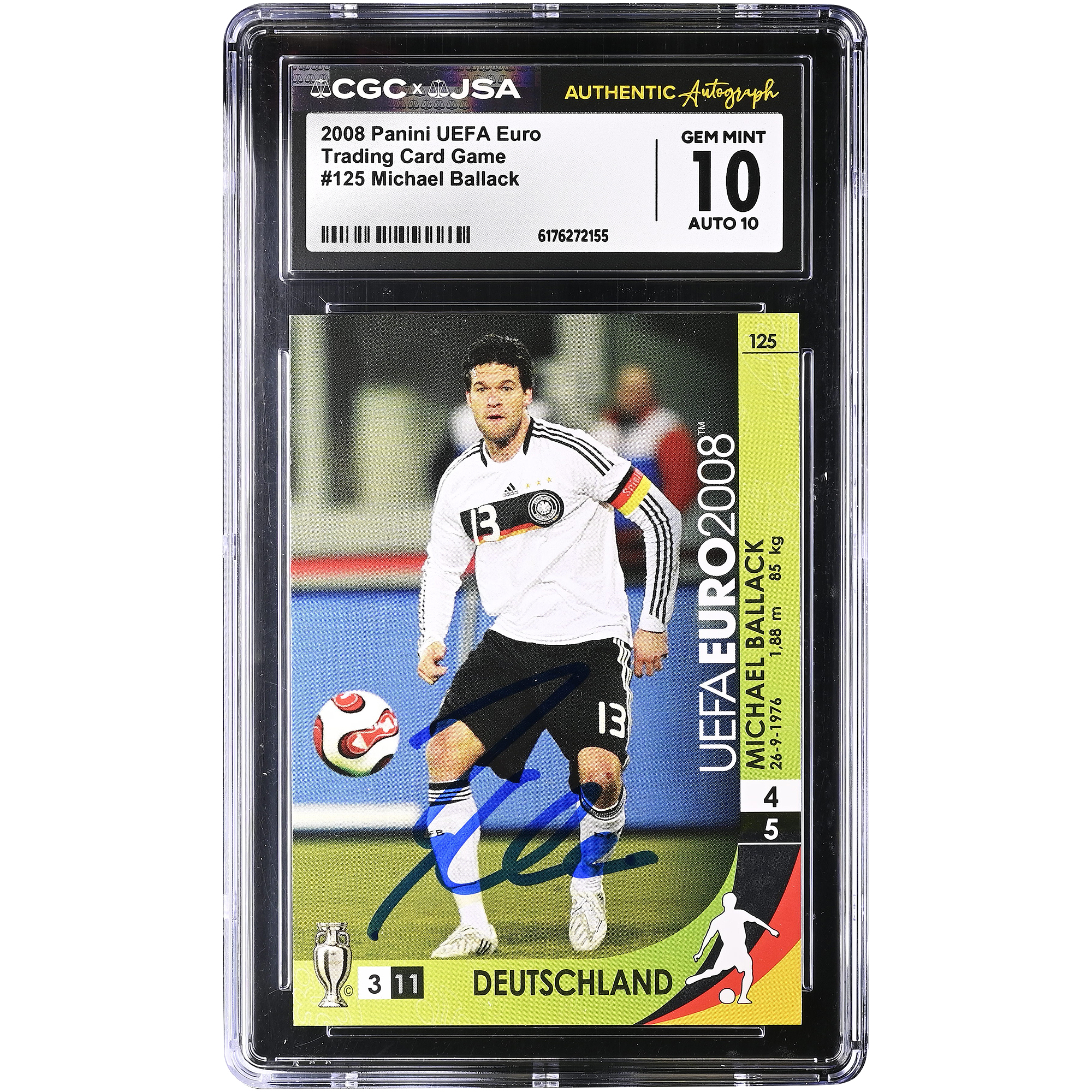 Michael Ballack Germany National Team Autographed 2008 Panini UEFA Euro Trading Card Game #125 CGC Authenticated 10/10 Card
