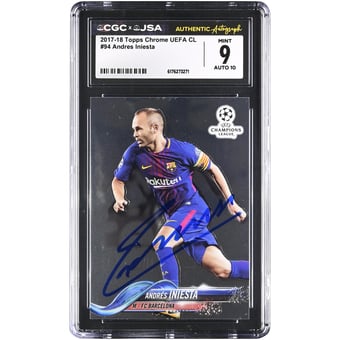 Andres Iniesta Barcelona Autographed 2017-18 Topps Chrome UEFA CL #94 CGC Authenticated /10 Card