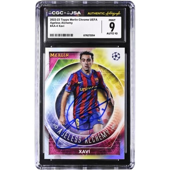Xavi Hernandez Barcelona Autographed 2022-23 Topps Merlin Chrome UEFA Ageless Alchemy #AA-4 CGC Authenticated 9/10 Card