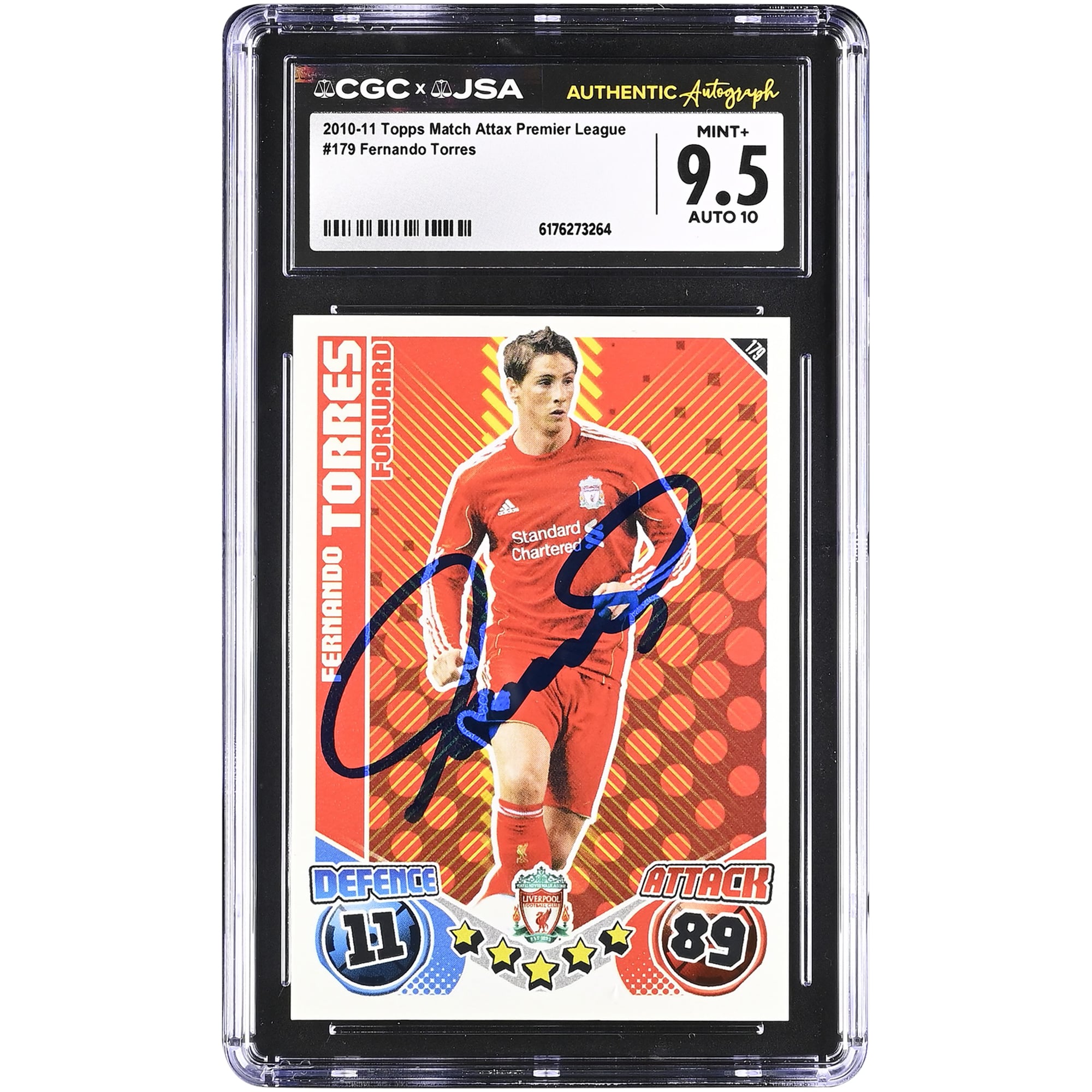 Fernando Torres Liverpool Autographed 2010-11 Topps Match Attax Premier League #179 CGC Authenticated 9.5/10 Card
