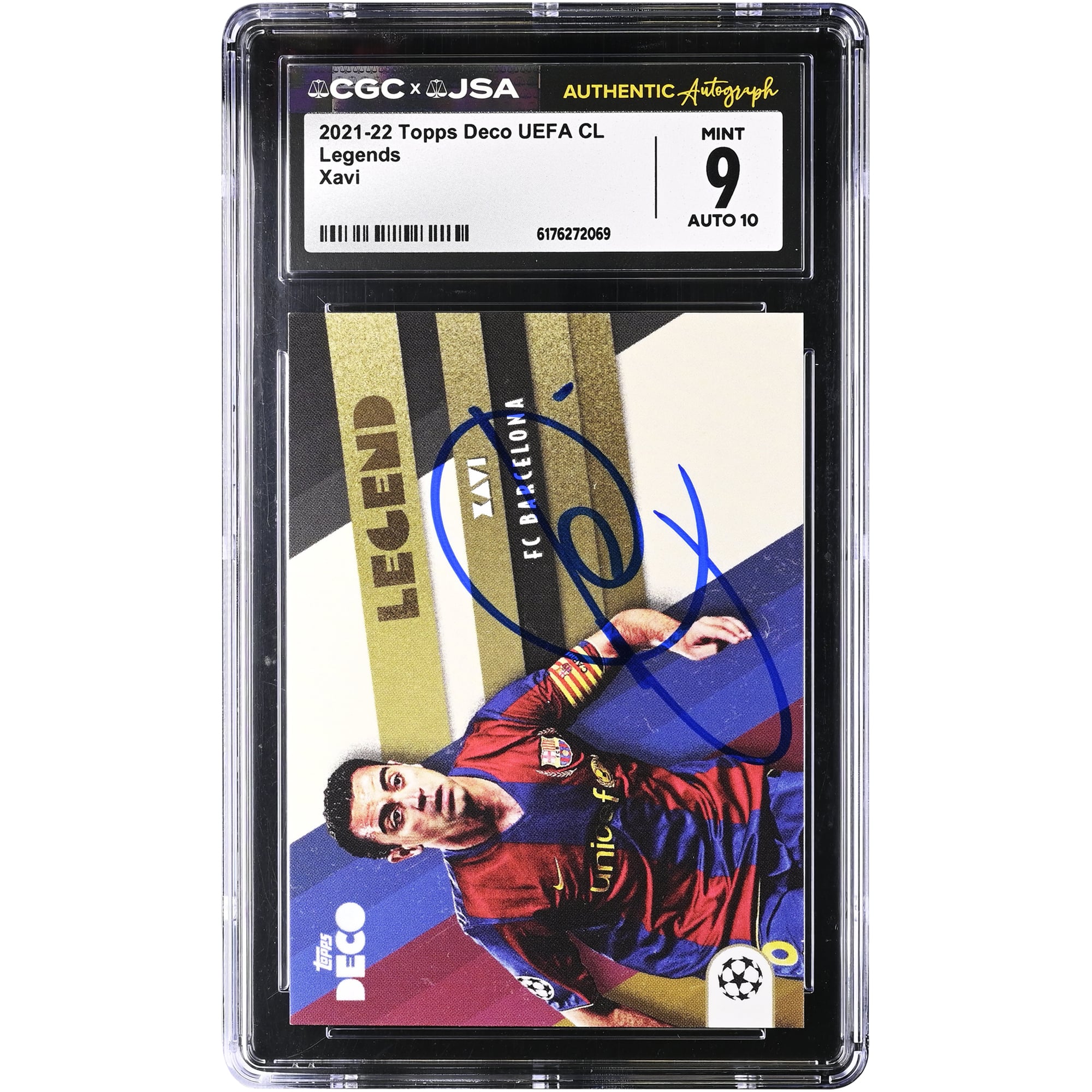 Xavi Hernandez Barcelona Autographed 2021-22 Topps Deco UEFA CL Legends #NNO CGC Authenticated 10/10 Card