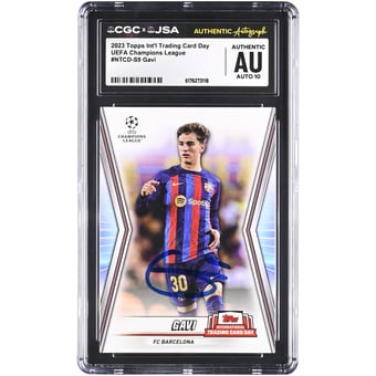 Gavi Barcelona Autographed 2023 Topps Int'l Trading Card Day UEFA Champions League #NTCD-S9 CGC Authenticated Auto 10 Card