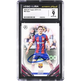 Gavi Barcelona Autographed 2023-24 Topps UEFA CC #63 CGC Authenticated 9/10 Card