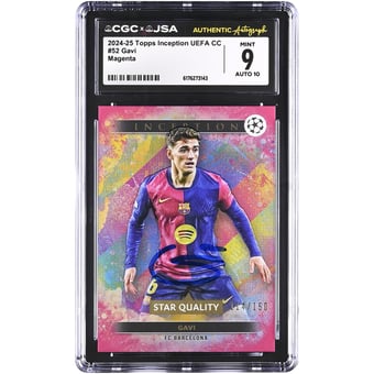 Gavi Barcelona Autographed 2024-25 Topps Inception UEFA CC Magenta #52 #/150 CGC Authenticated 9/10 Card