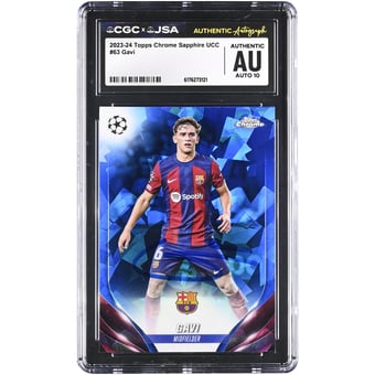 Gavi Barcelona Autographed 2023-24 Topps Chrome Sapphire UCC #63 CGC Authenticated Auto 10 Card