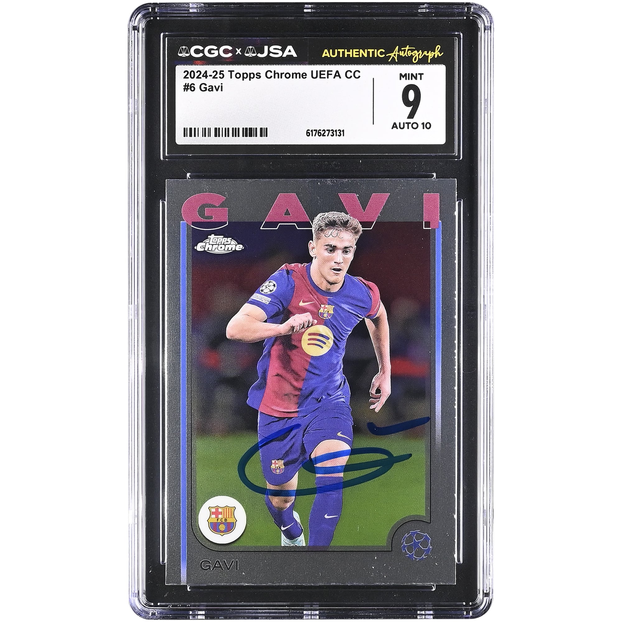 Gavi Barcelona Autographed 2024-25 Topps Chrome UEFA CC #6 CGC Authenticated / Card
