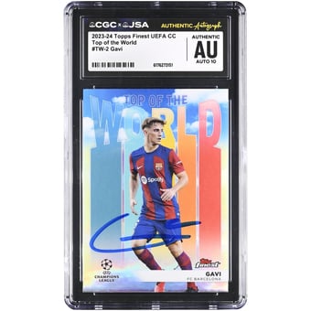 Gavi Barcelona Autographed 2023-24 Topps Finest UEFA CC Top of the World #TW-2 CGC Authenticated Auto 10 Card