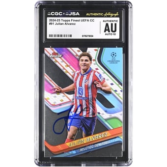Julián Alvarez Atletico de Madrid Autographed 2024-25 Topps Finest UEFA CC #91 CGC Authenticated Auto 10 Card