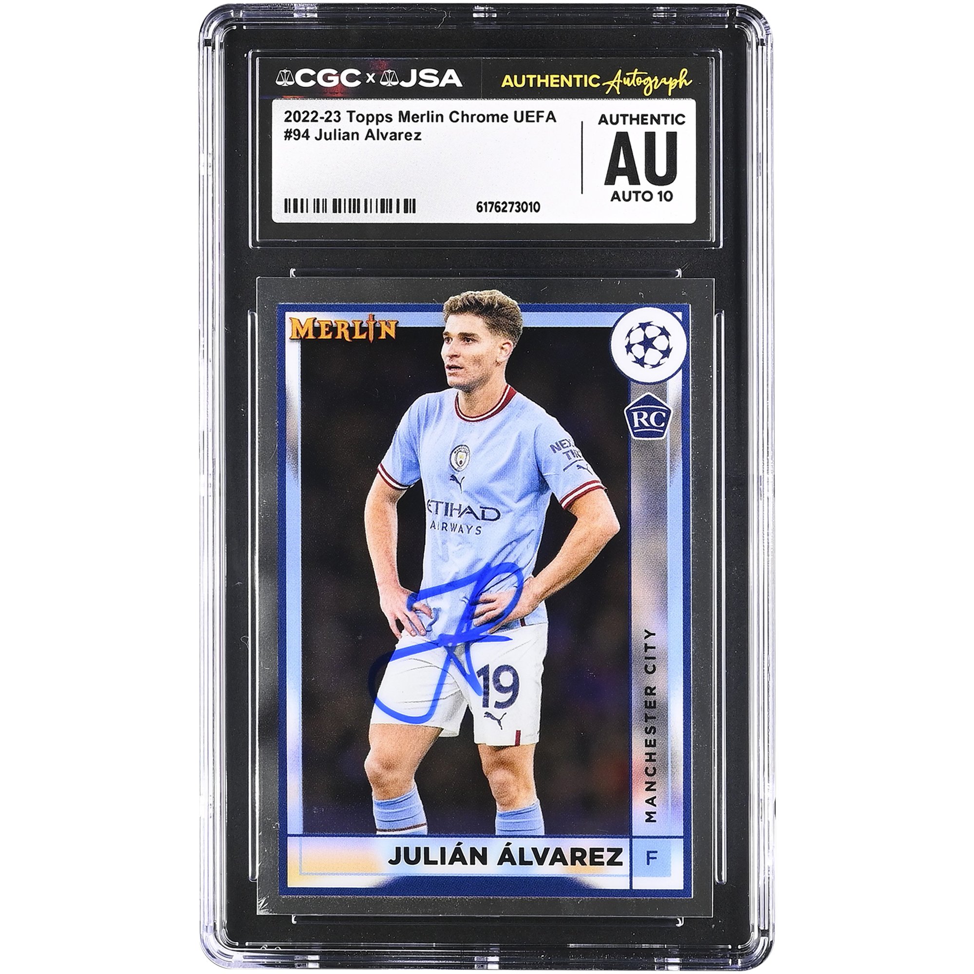 Julián Alvarez Manchester City Autographed 2022-23 Topps Merlin Chrome UEFA #94 CGC Authenticated Auto 10 Rookie Card