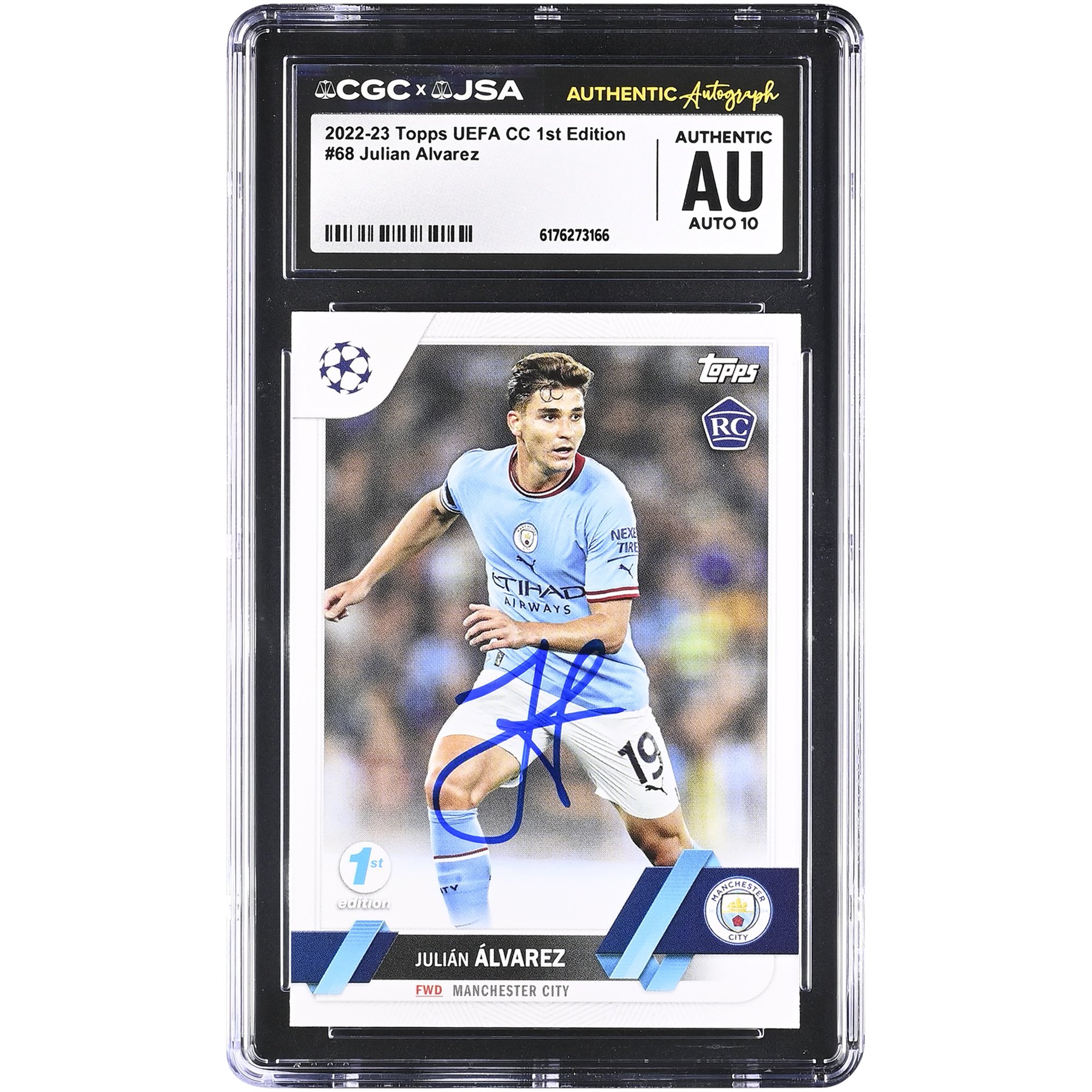 Julián Alvarez Manchester City Autographed 2022-23 Topps UEFA CC 1st Edition #68 CGC Authenticated Auto 10 Rookie Card