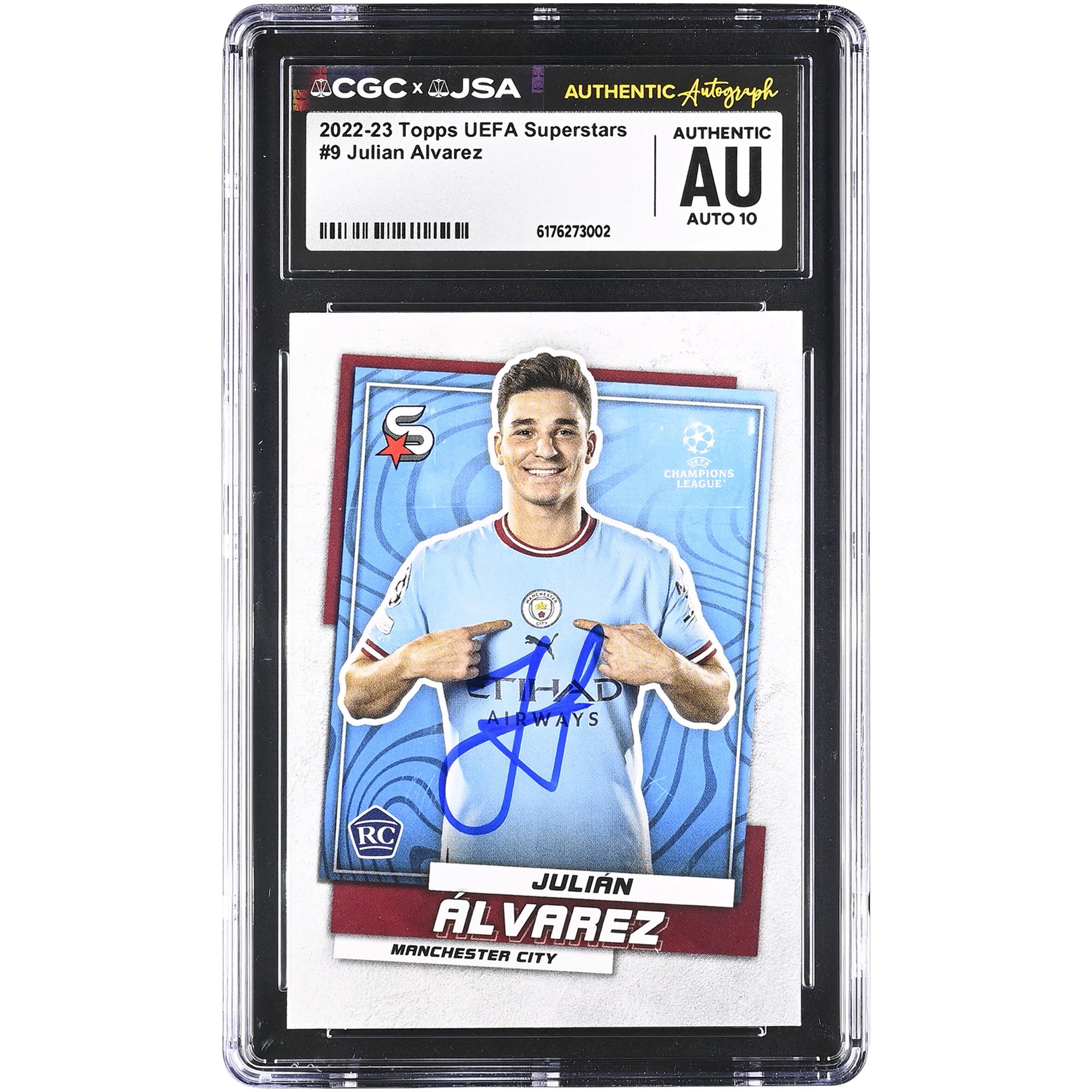 Julián Alvarez Manchester City Autographed 2022-23 Topps UEFA Superstars #9 CGC Authenticated Auto 10 Rookie Card