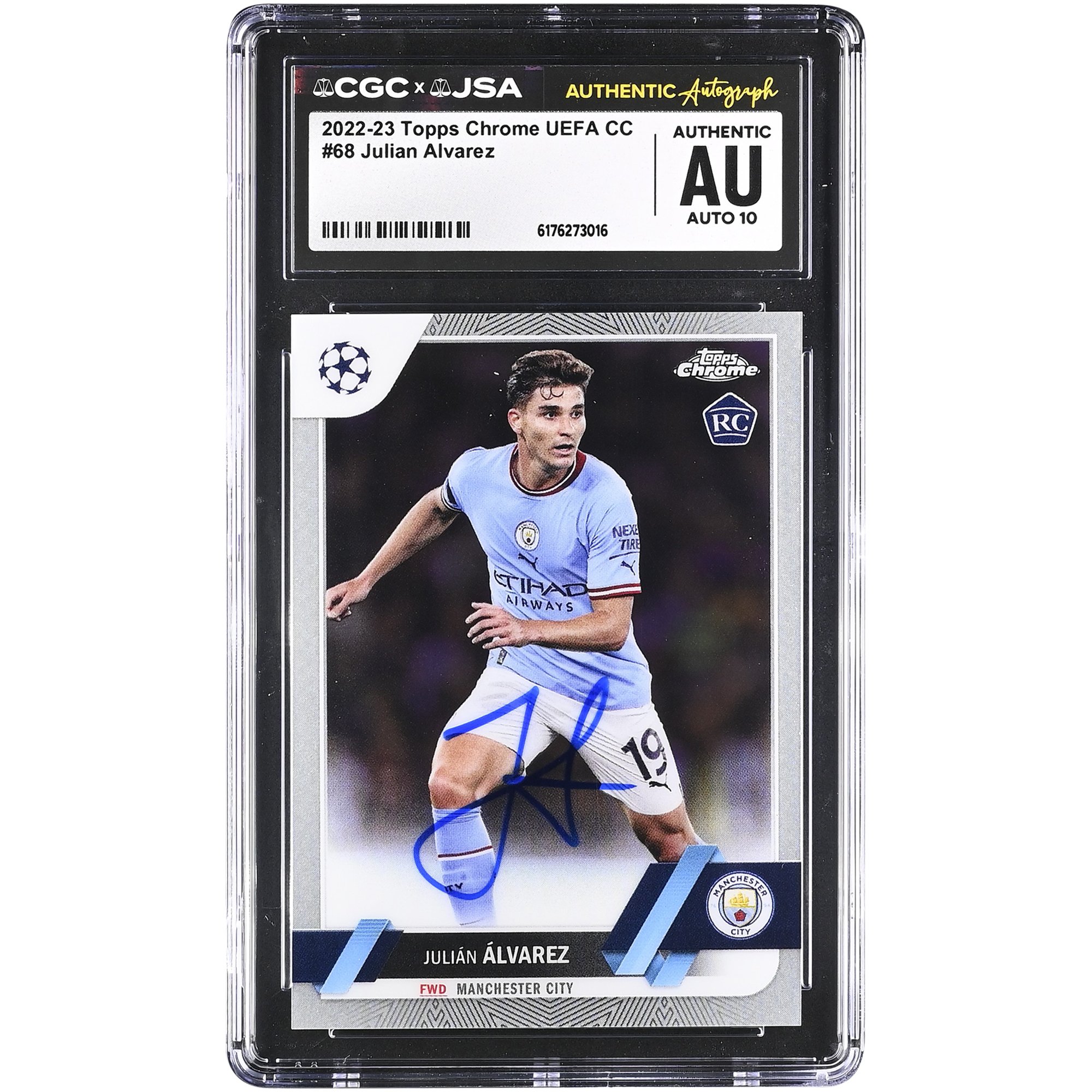 Julián Alvarez Manchester City Autographed 2022-23 Topps Chrome UEFA CC #68 CGC Authenticated Auto 10 Rookie Card