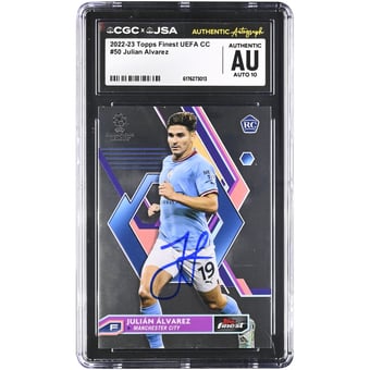 Julián Alvarez Manchester City Autographed 2022-23 Topps Finest UEFA CC #50 CGC Authenticated Auto 10 Rookie Card