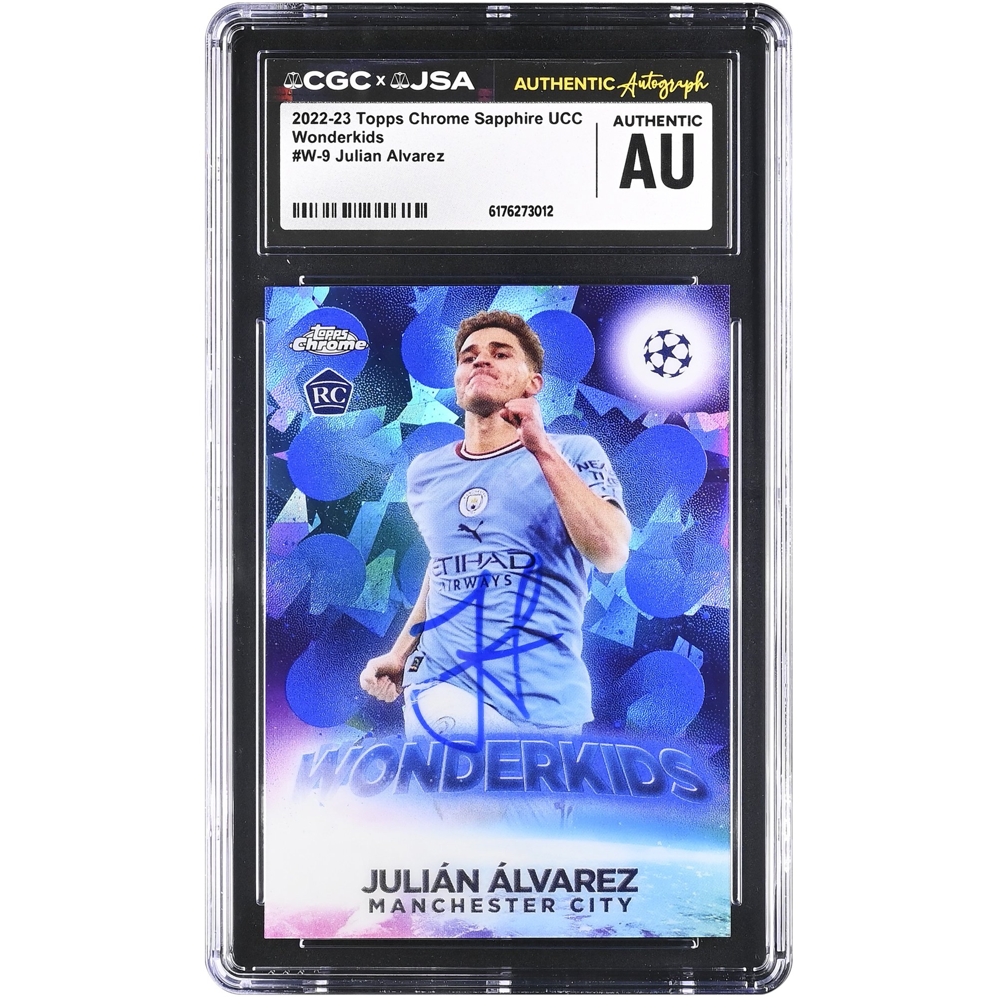Julián Alvarez Manchester City Autographed 2022-23 Topps Chrome Sapphire UCC Wonderkids #W-9 CGC Authenticated Rookie Card
